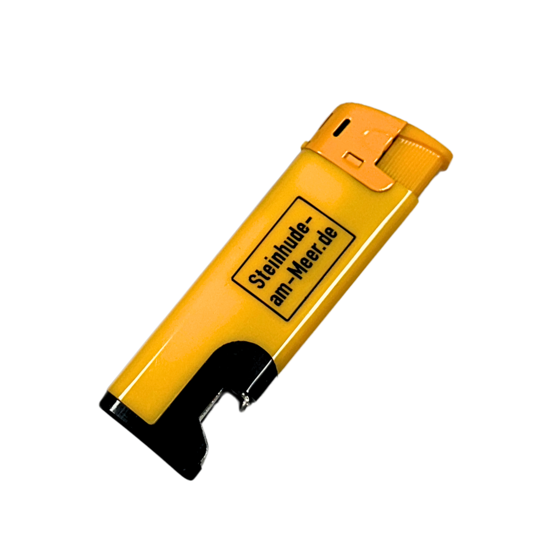 2er Set Elektronische Feuerzeuge mit Flaschenöffner und Steinhude-am-Meer.de Ortsschild – gelb