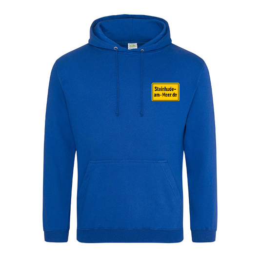 Hoodie mit Steinhude-am-Meer.de Ortsschild – blau