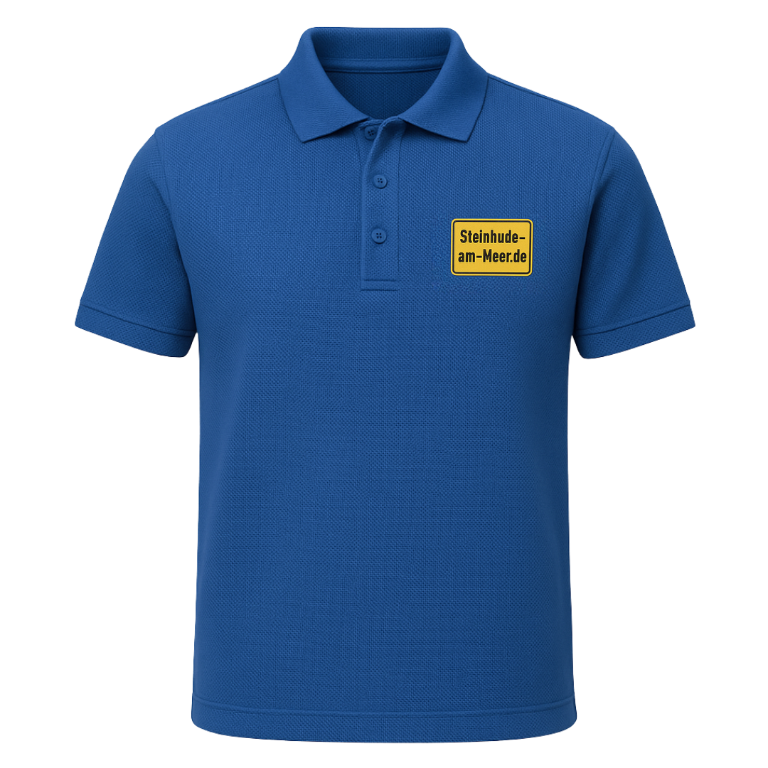 Polo-Shirt mit Steinhude-am-Meer.de Ortsschild – blau