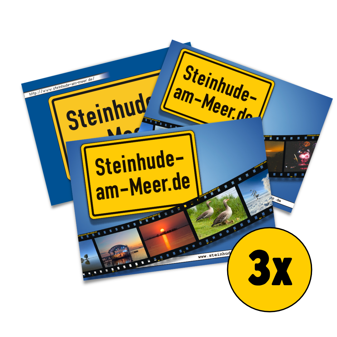 3er Set Postkarten mit Steinhude-am-Meer.de Ortsschild